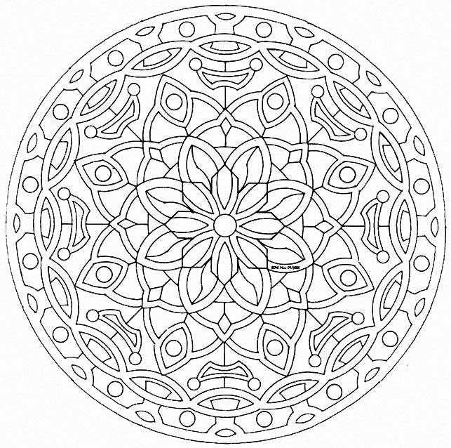 Les éléments végétaux se marient souvent très bien avec les Mandalas, c'est le cas avec ce coloriage d'une grande originalité, très régulier et assez simple.